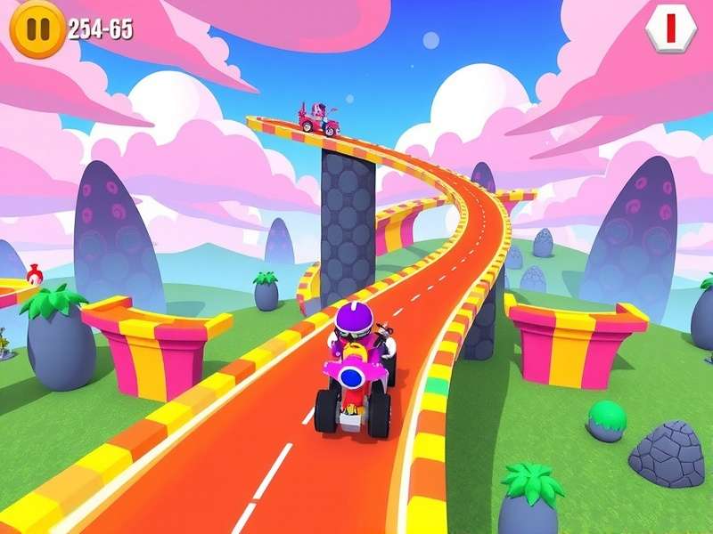 Goa Thunder Racer game screenshot showing a colorful Goa-themed race track